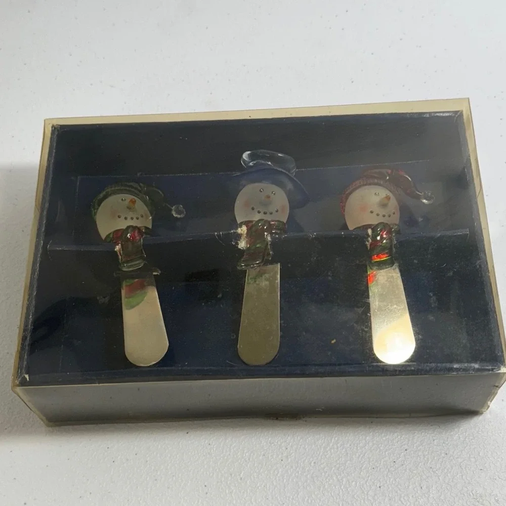 Set of 3 Snowman Cheese Spreaders Festive Holiday Kitchenware‎ Christmas 2003